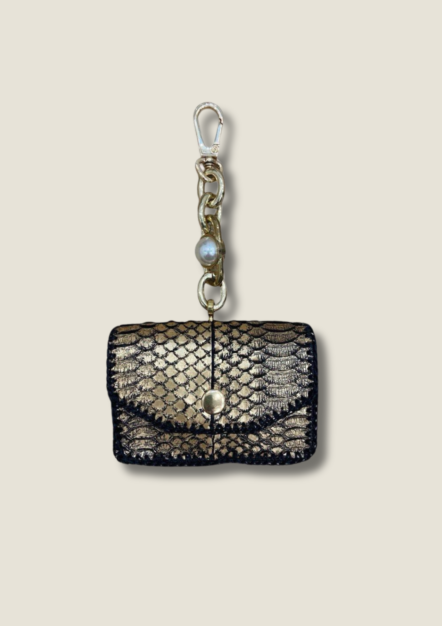 Cardholder with gold chain and swivel hook