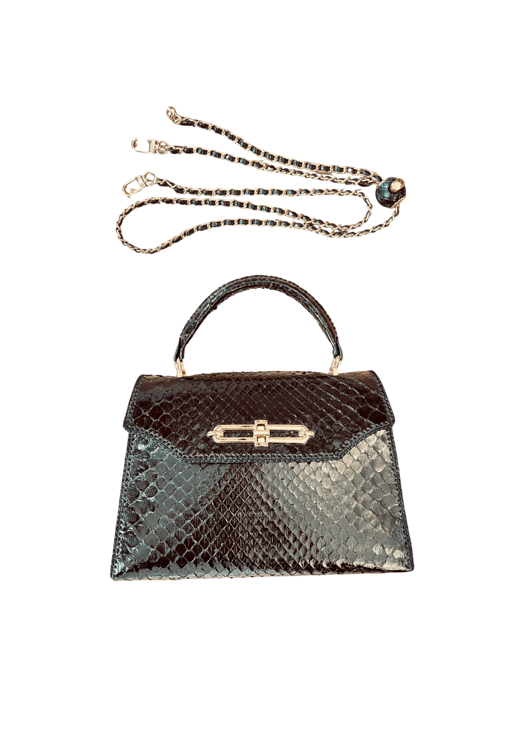 Black python top handle bag