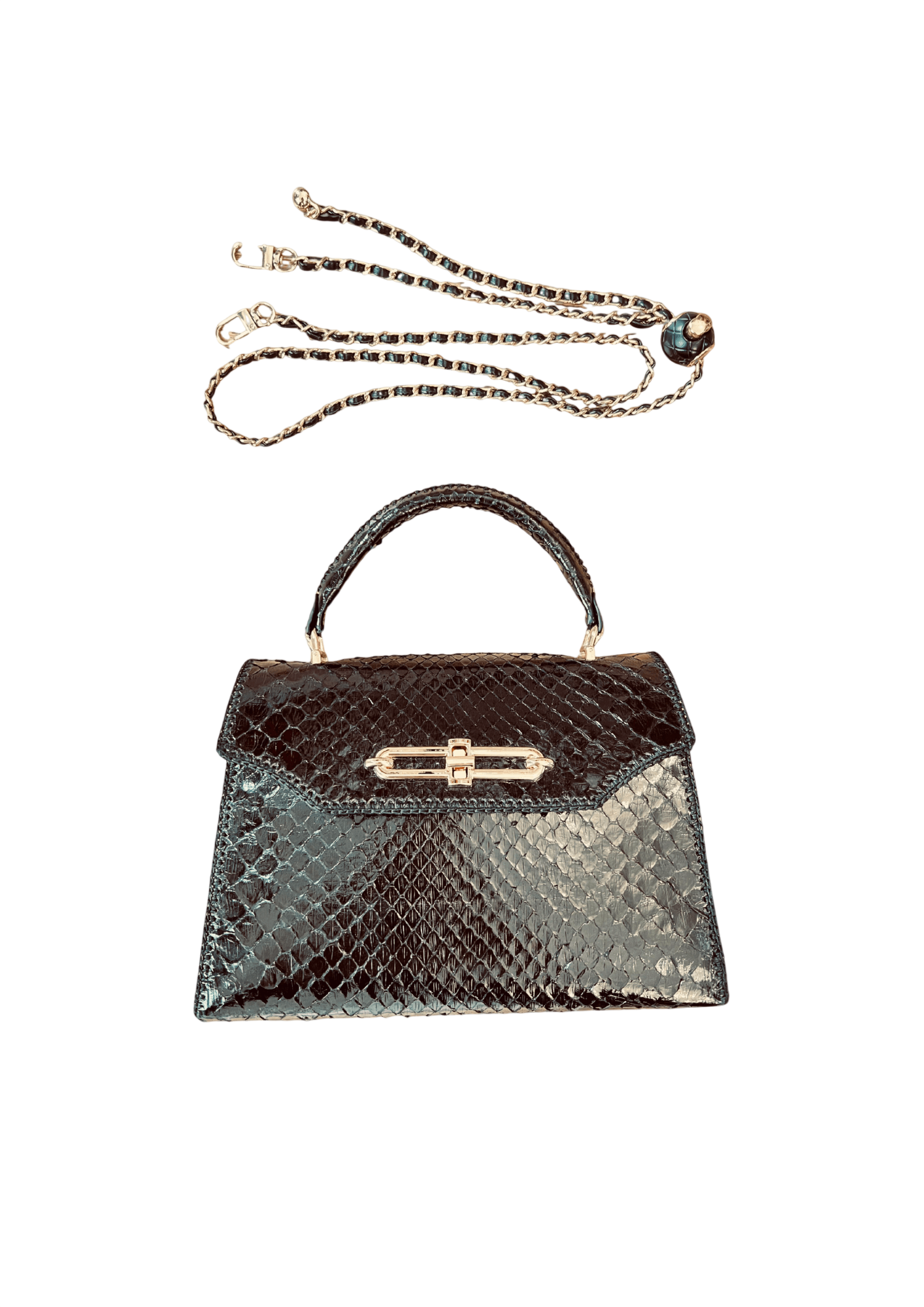 Black python top handle bag
