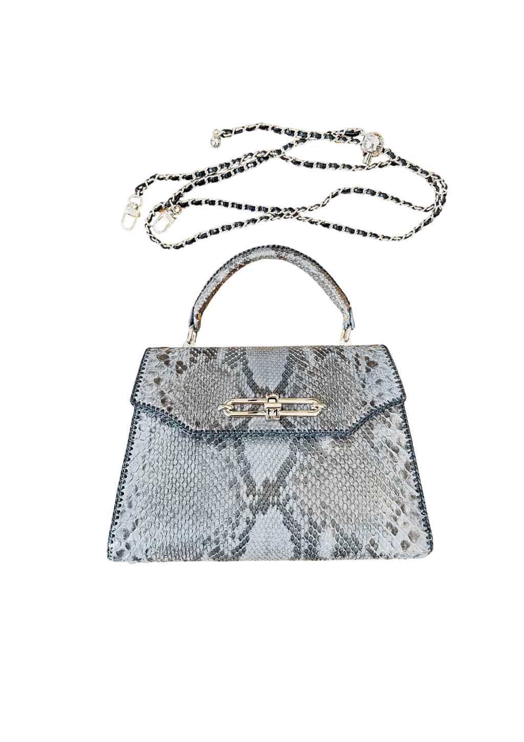 Grey python top handle bag