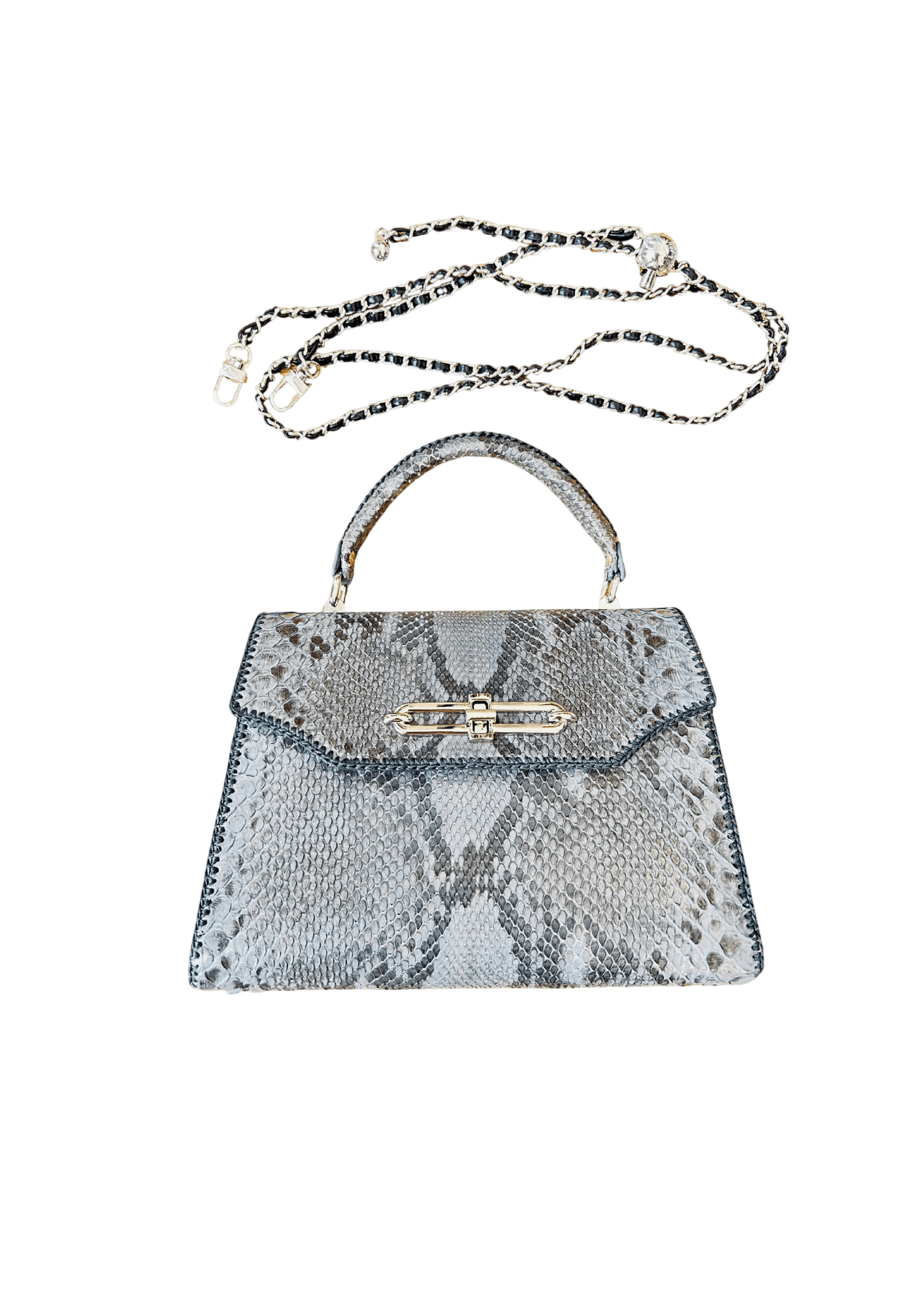 Grey python top handle bag