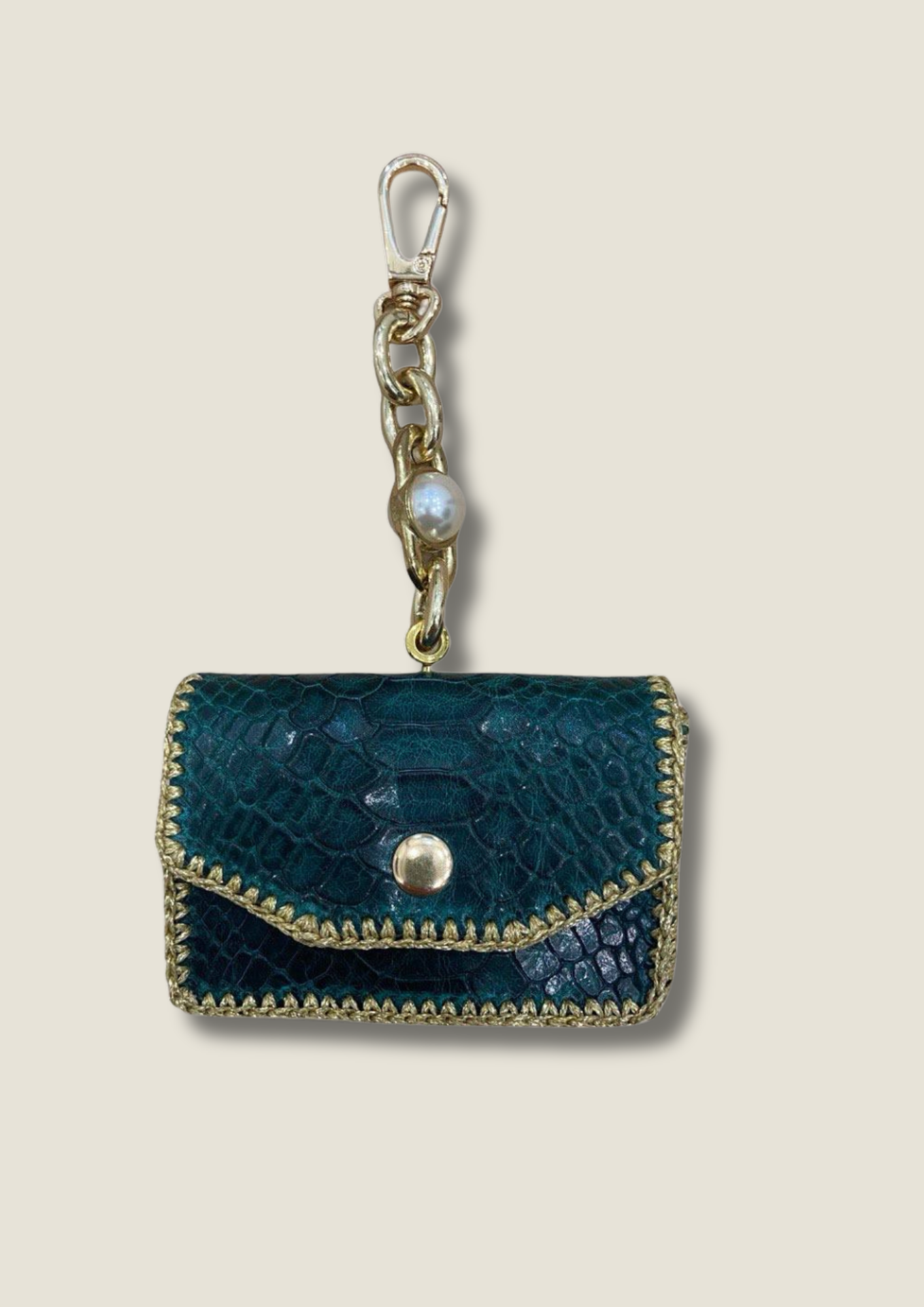 Cardholder with gold chain and swivel hook