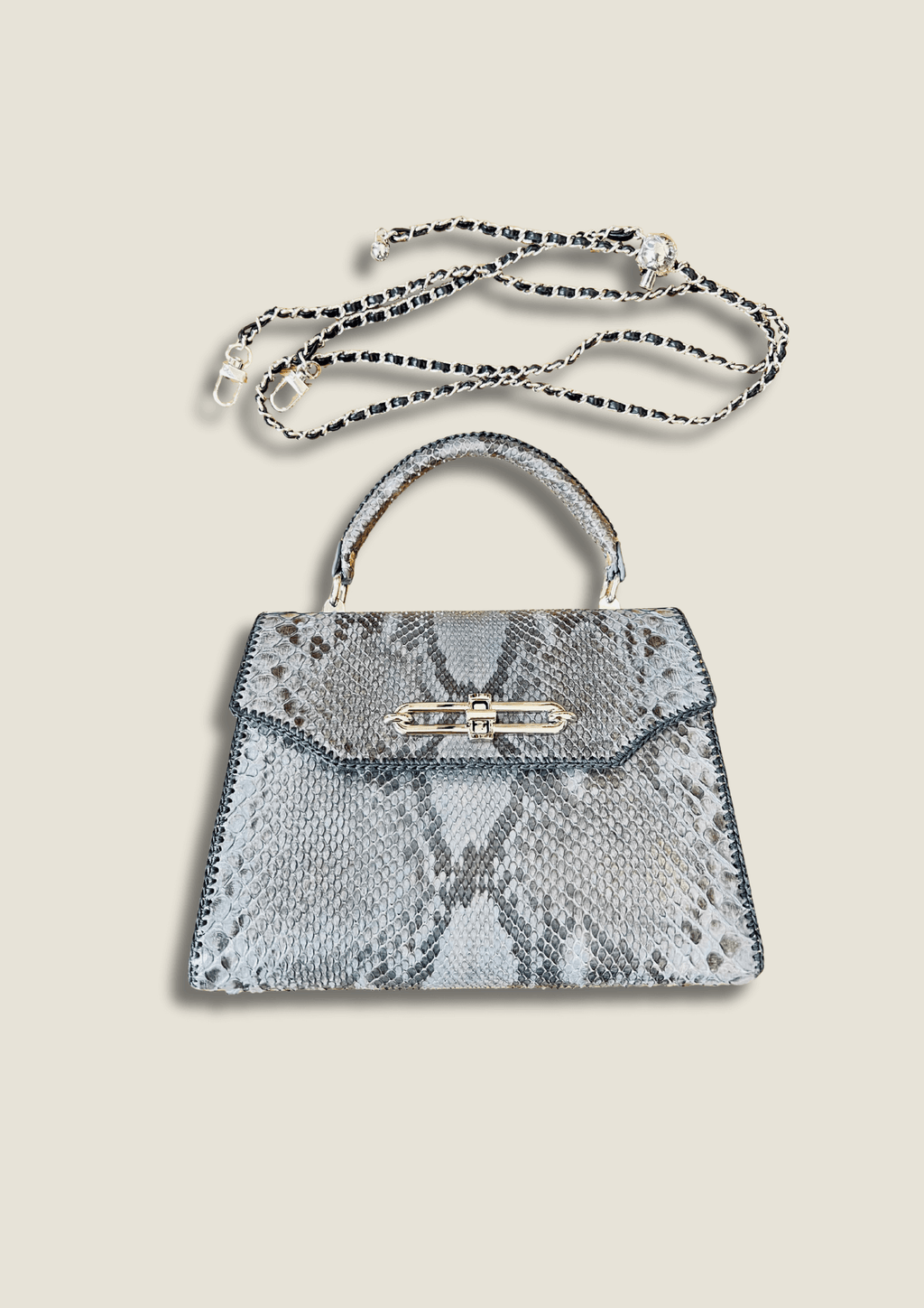 Luxury Lizard Embossed Satchel Bag - Adjustable Chain Crossbody