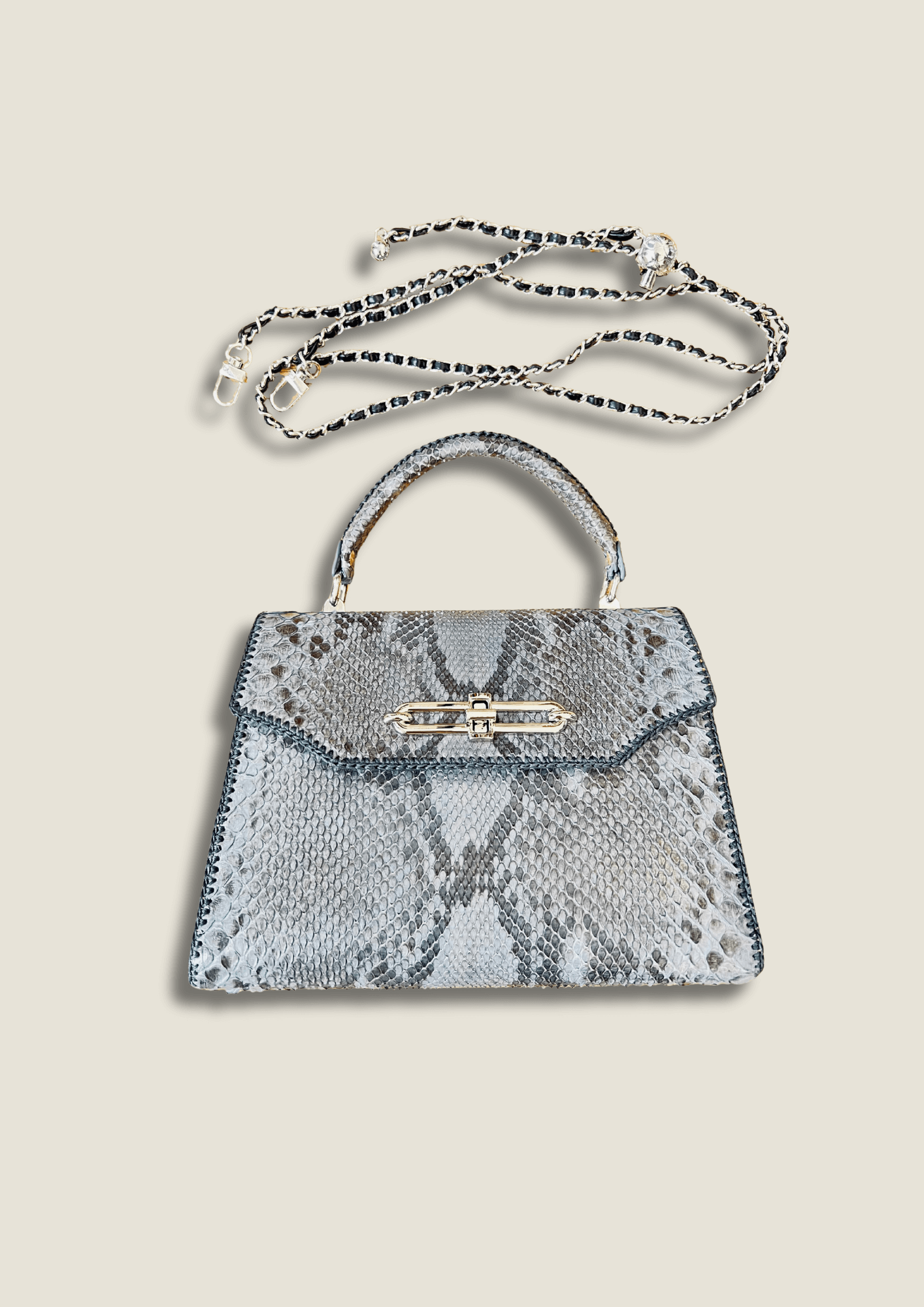 Grey python top handle bag
