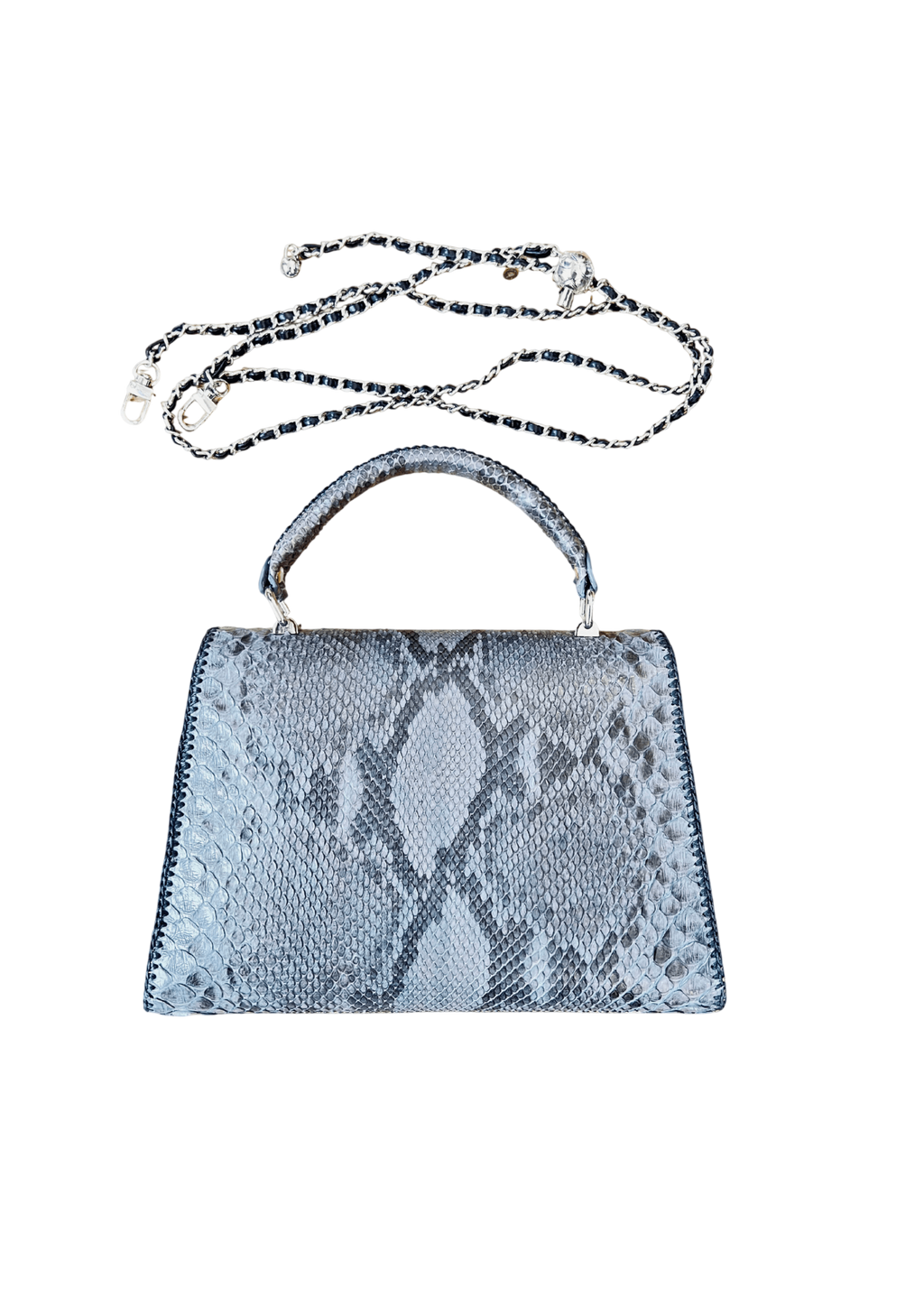 Grey python top handle bag