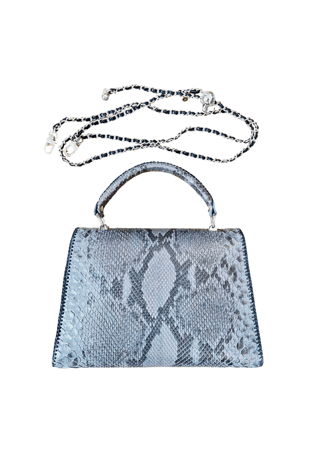 Grey python top handle bag