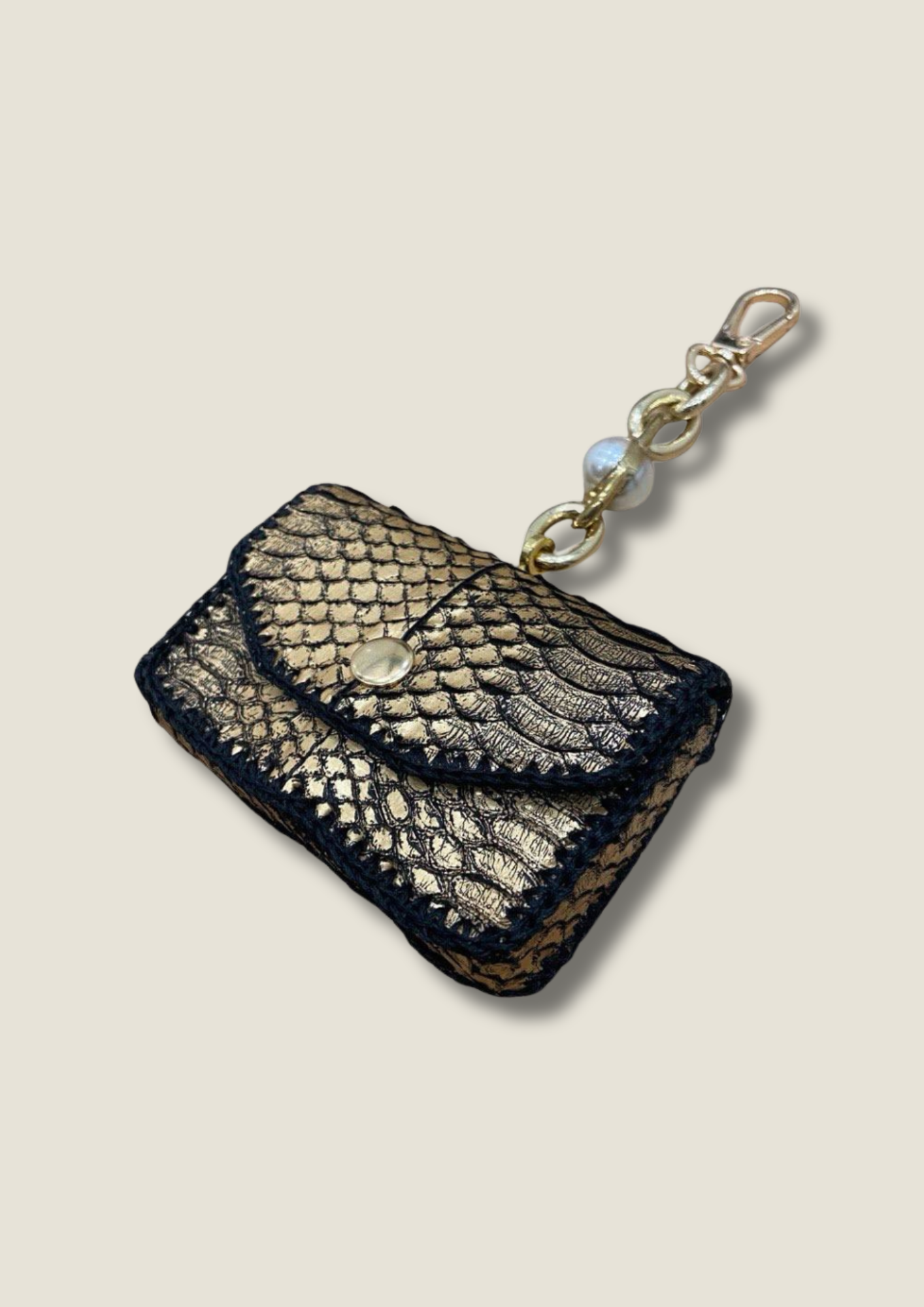 Cardholder with gold chain and swivel hook