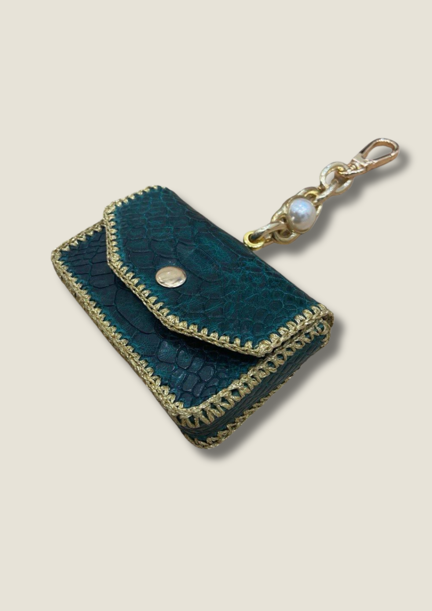 Cardholder with gold chain and swivel hook