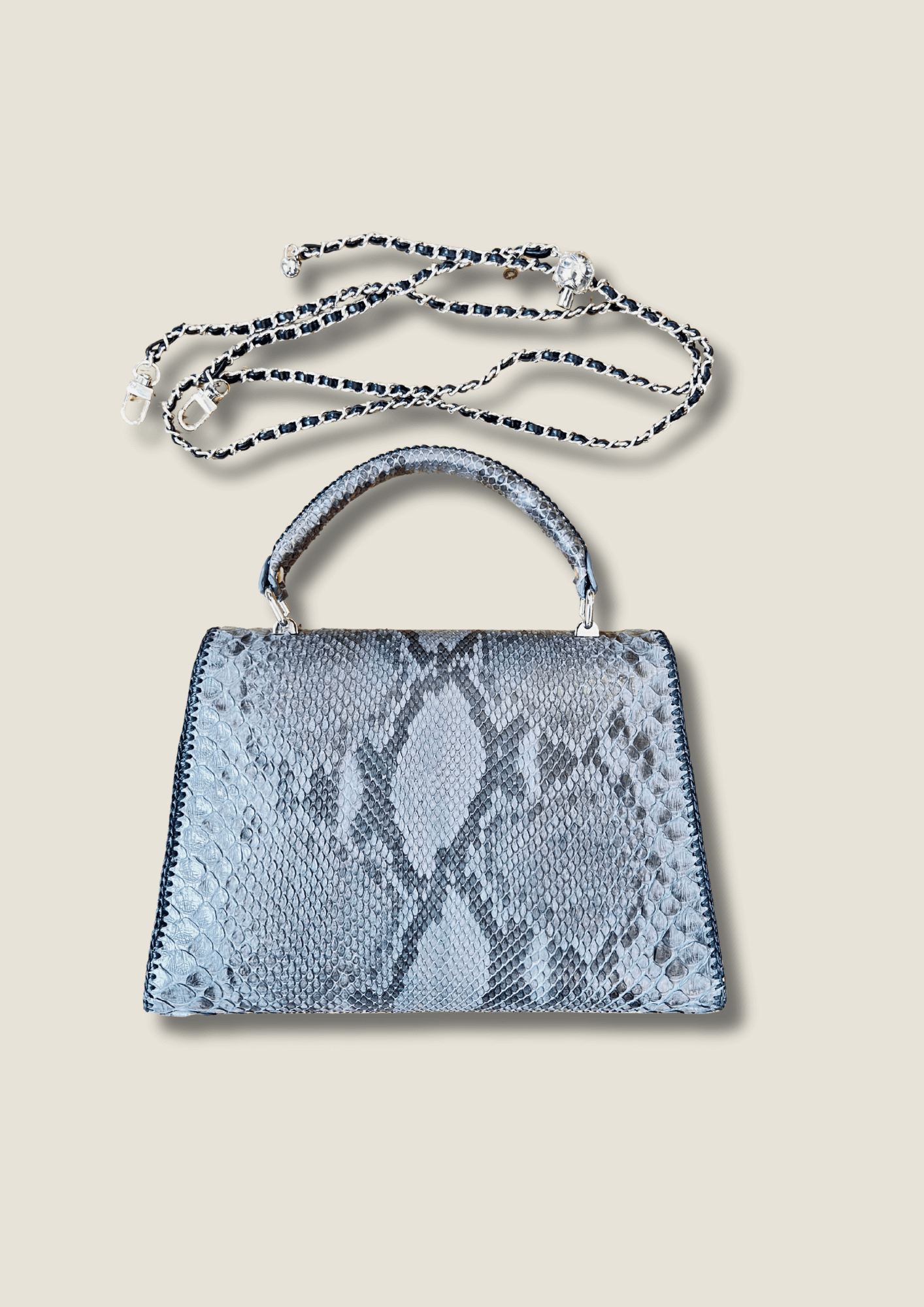 Grey python top handle bag