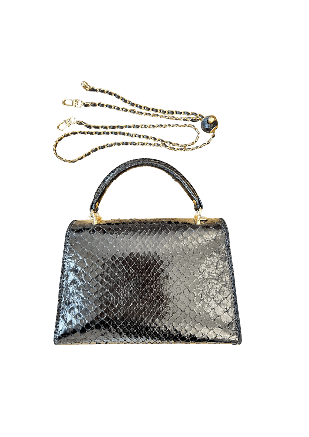 Black python top handle bag
