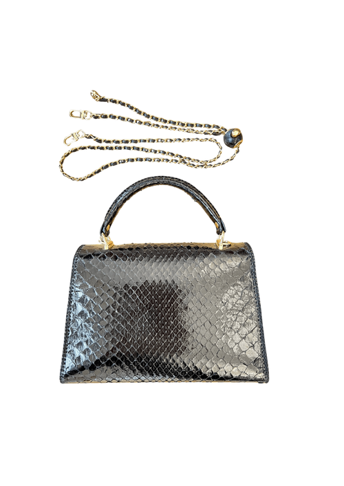 Black python top handle bag