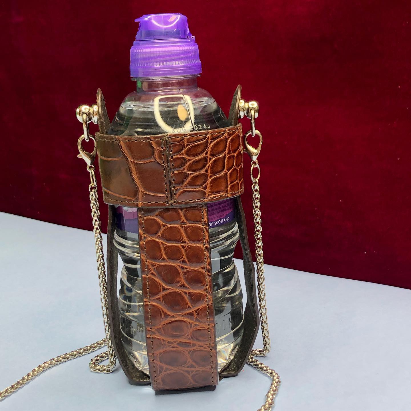 Water bottle case made of natural crocodile