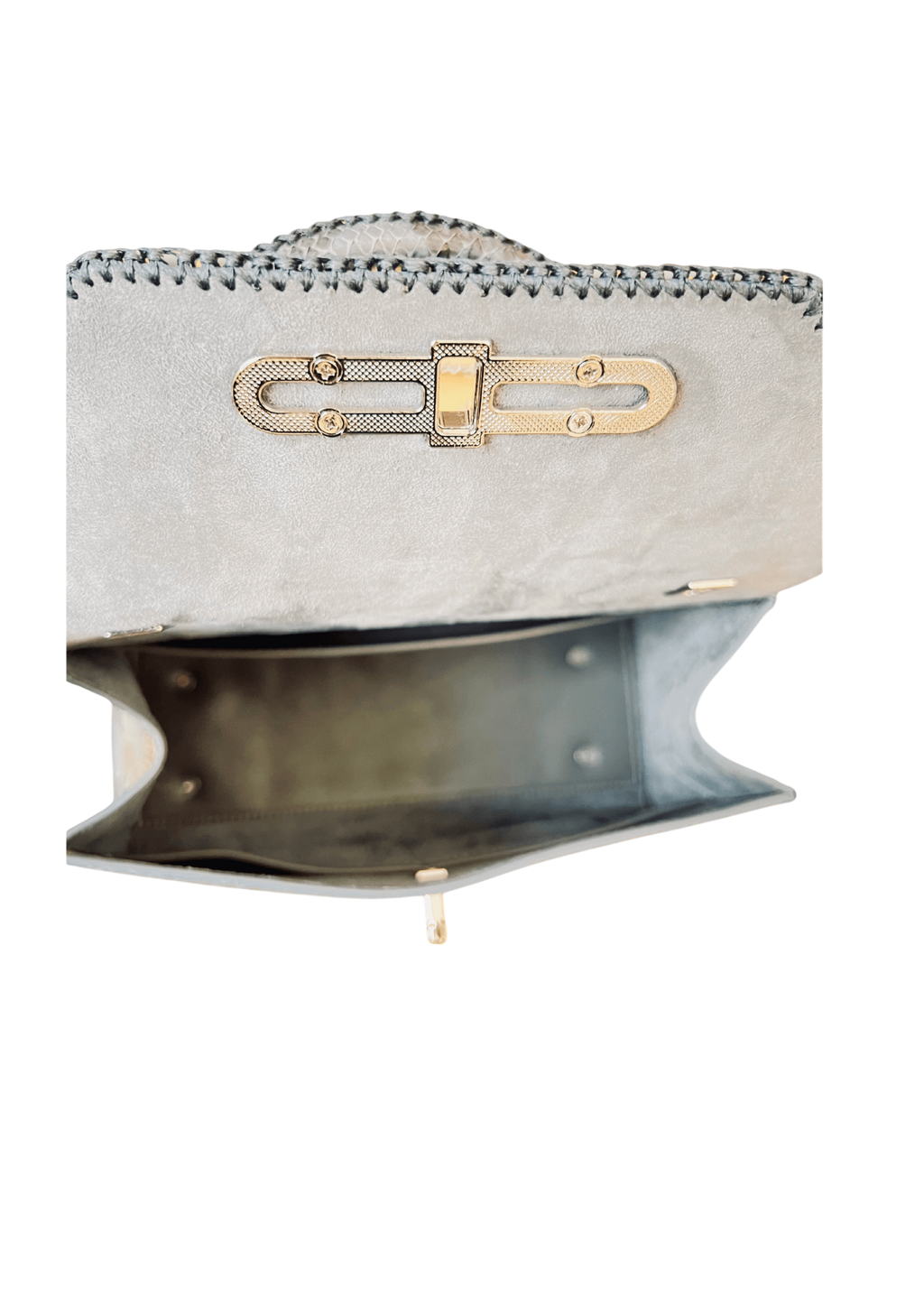 Grey python top handle bag