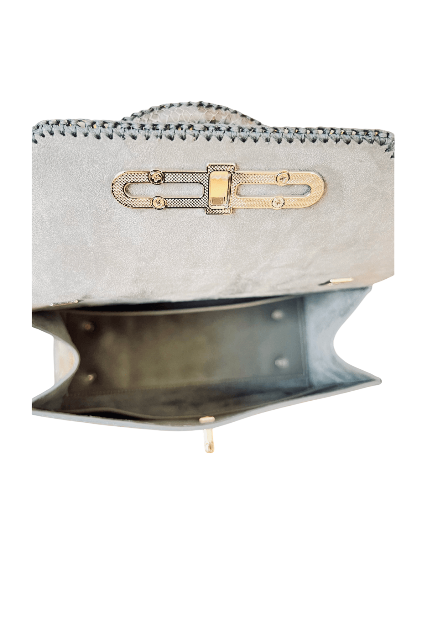 Grey python top handle bag