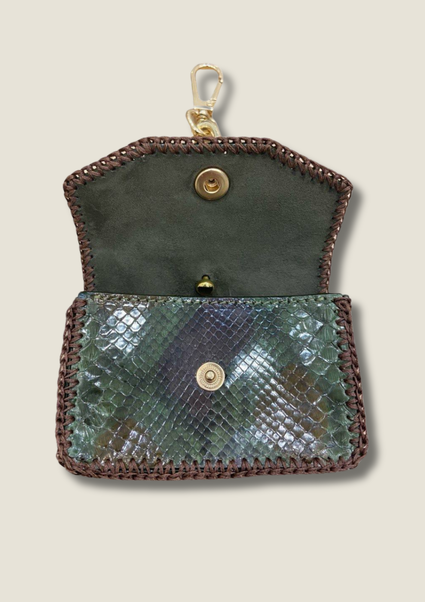 Cardholder with gold chain and swivel hook