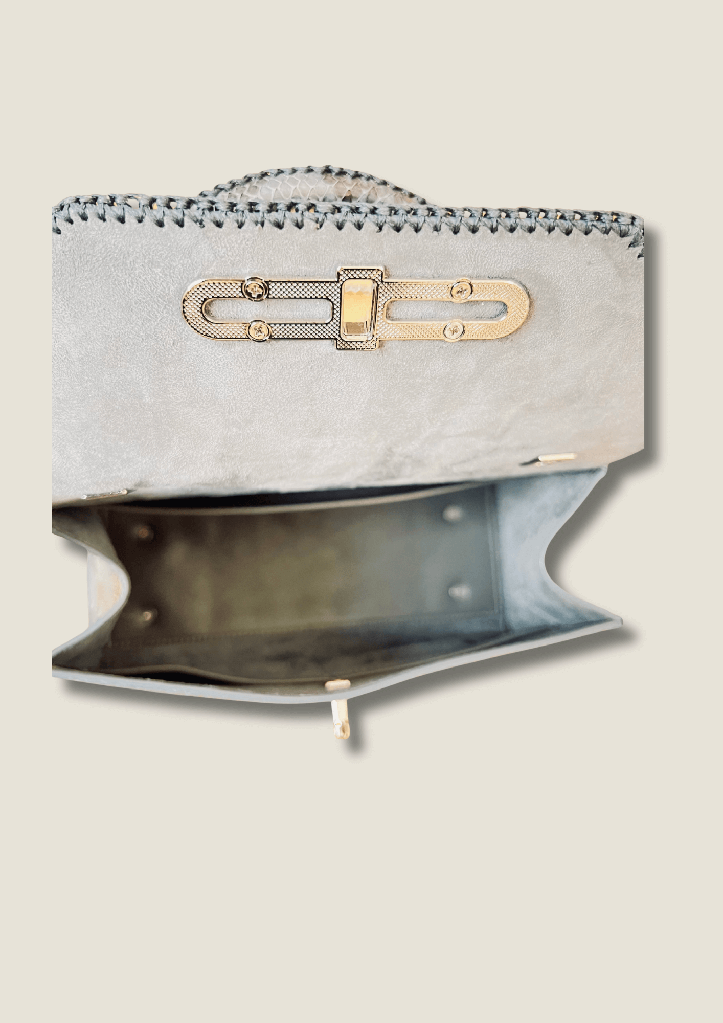 Grey python top handle bag