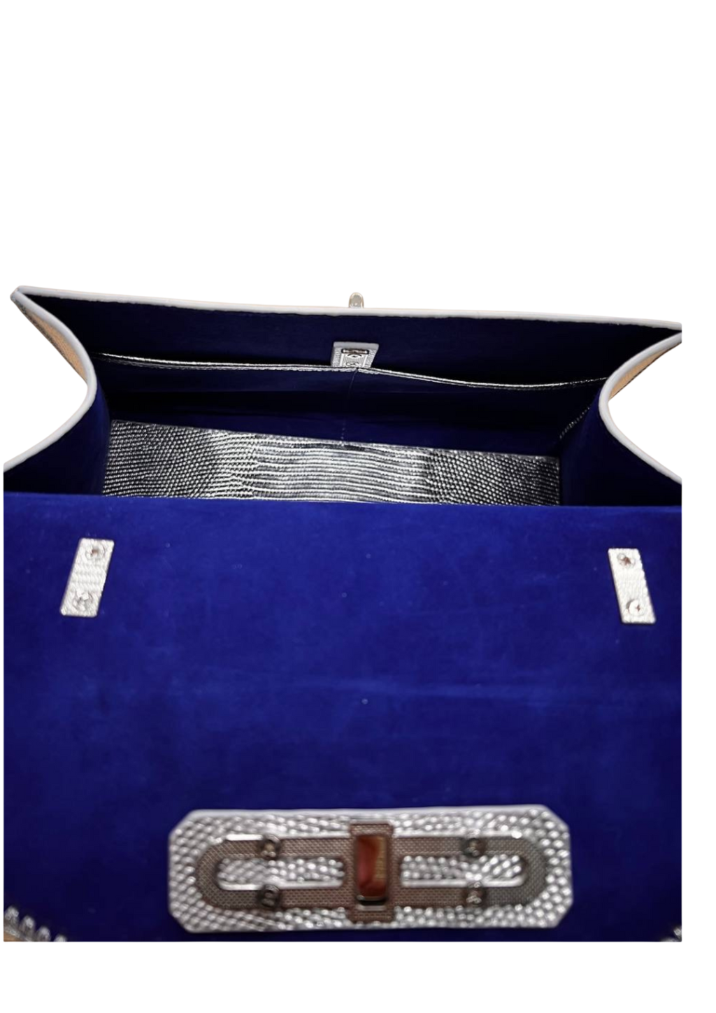 Silver lizard embossed leather bag