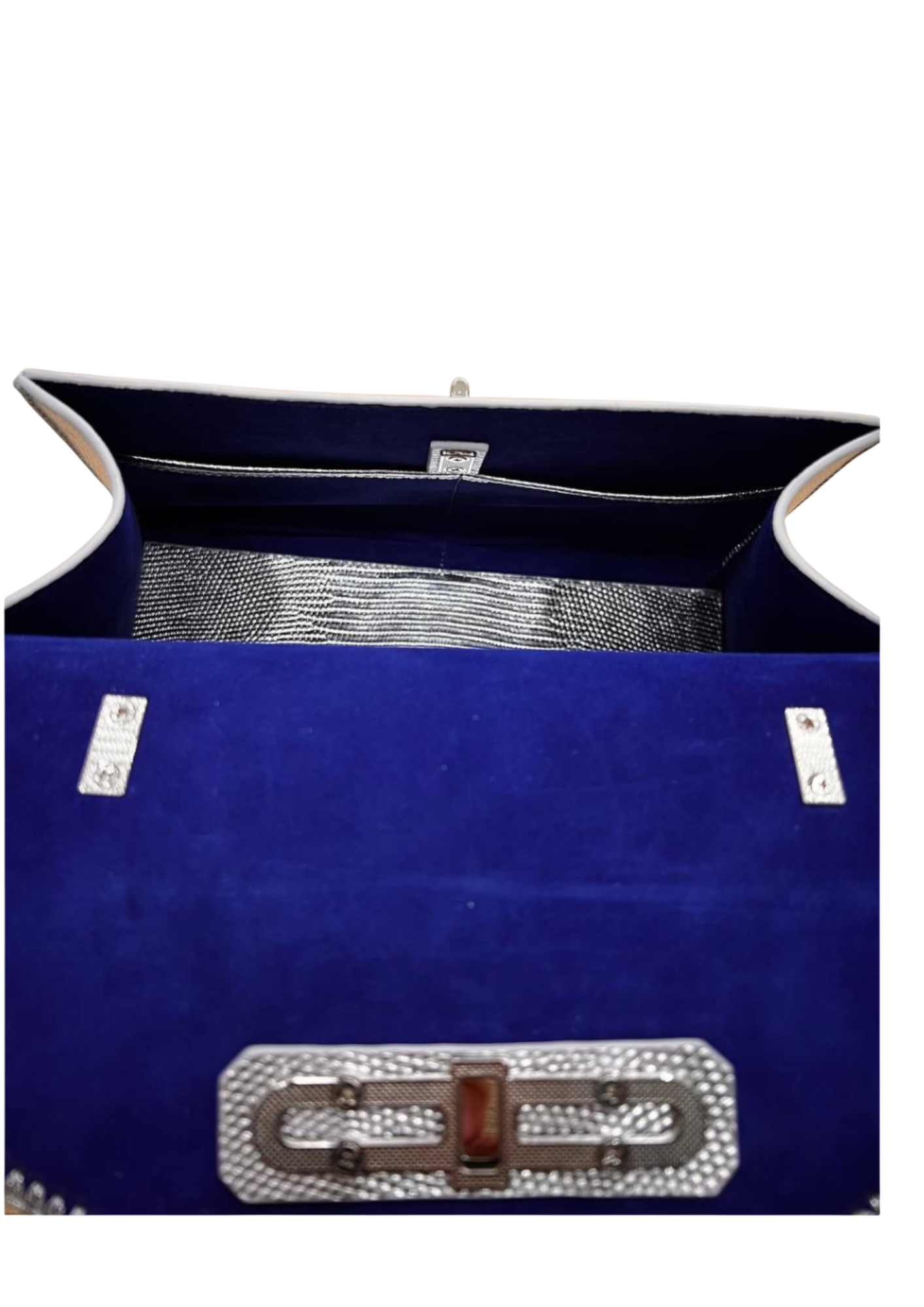Silver lizard embossed leather bag