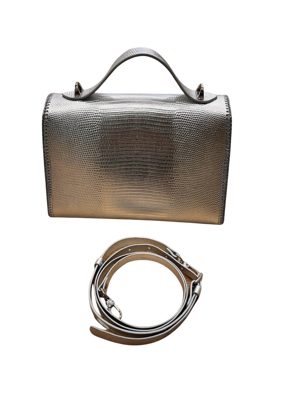 Silver lizard embossed leather bag