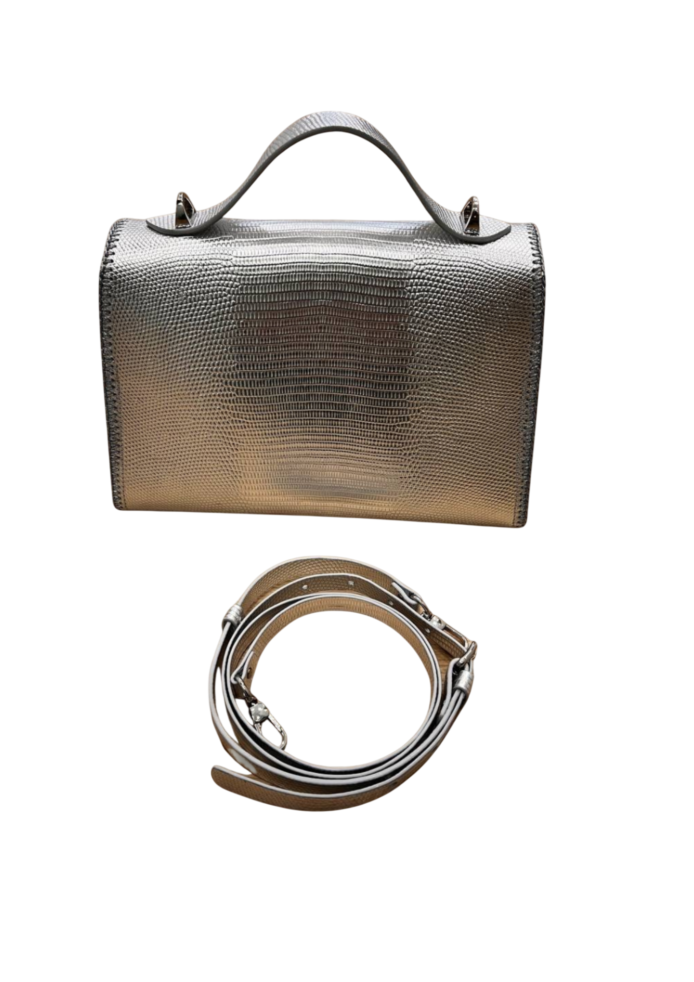 Silver lizard embossed leather bag