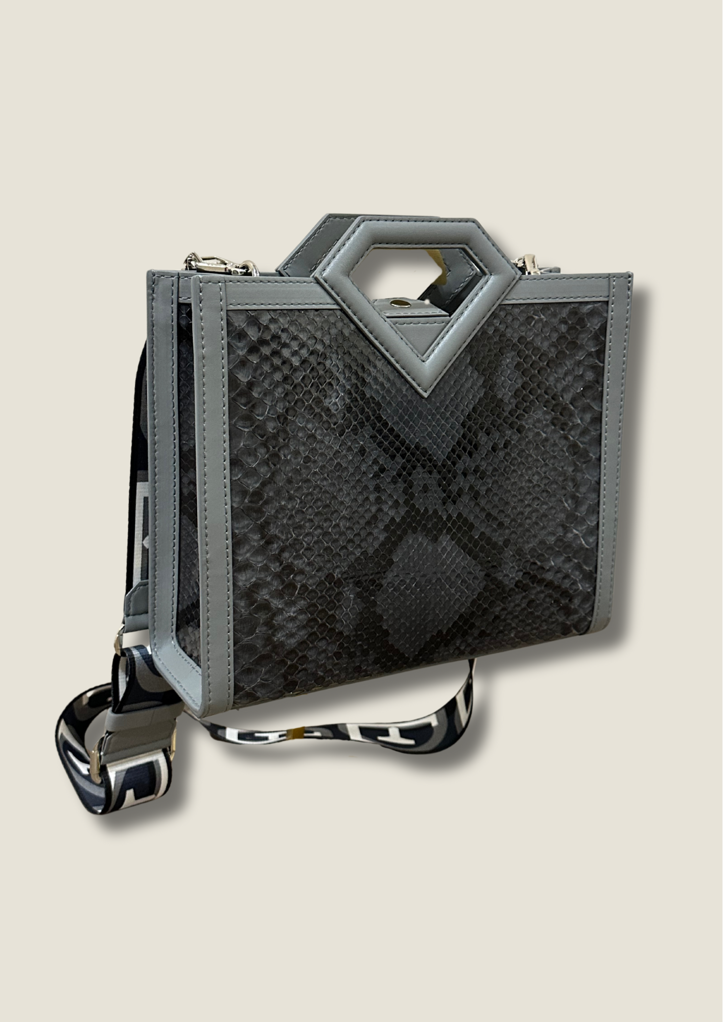 Limited edition diamond handle python small shopper bag