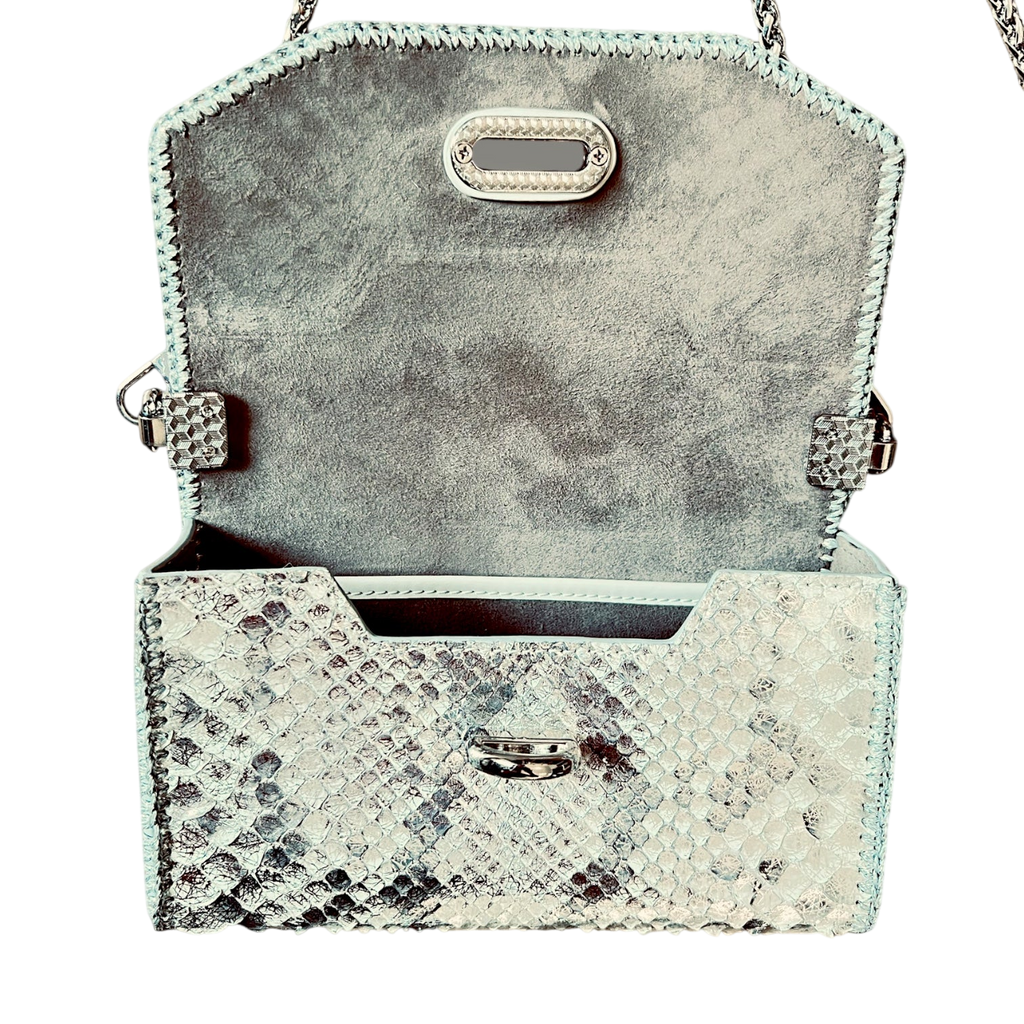 Silver python small luxury bag