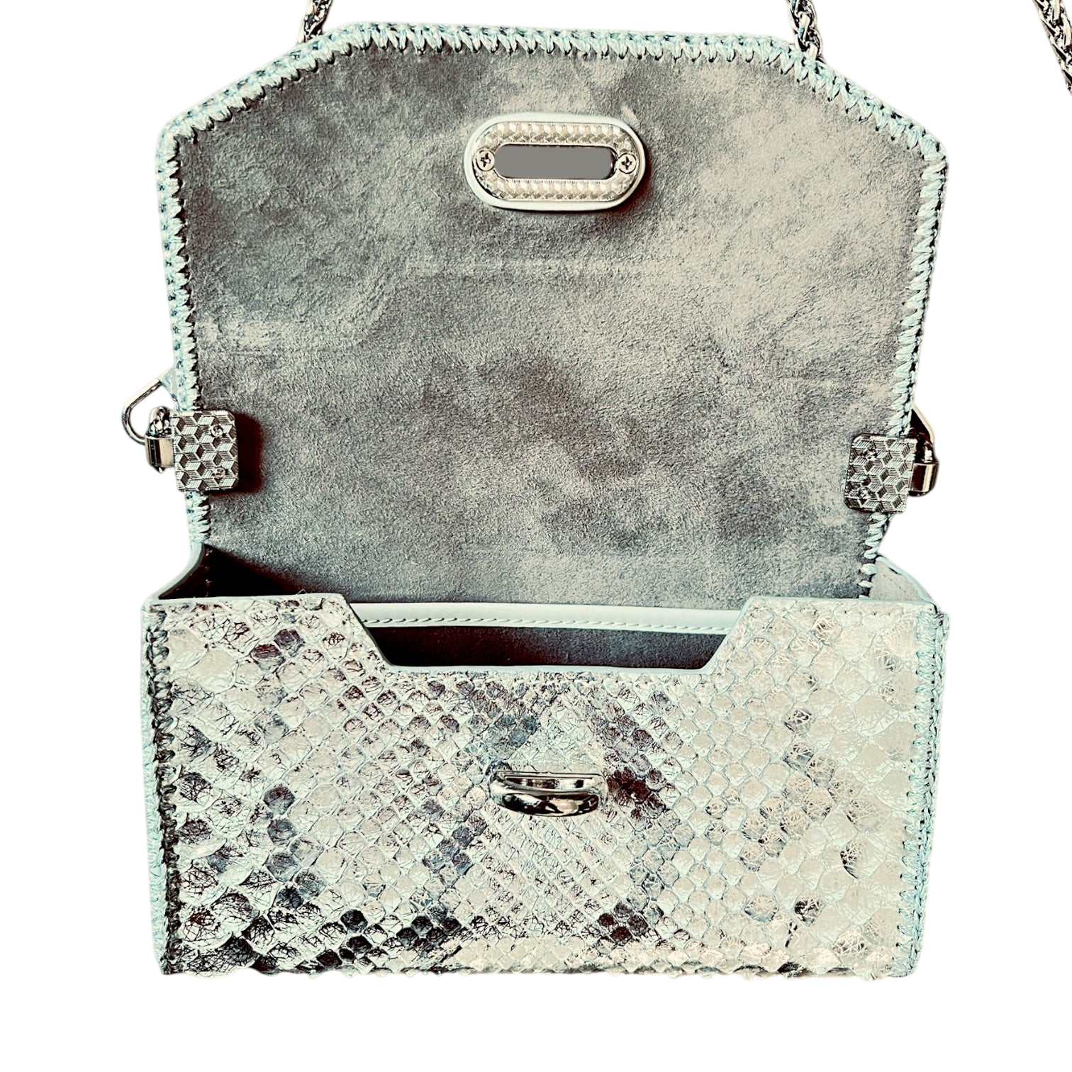 Silver python small luxury bag
