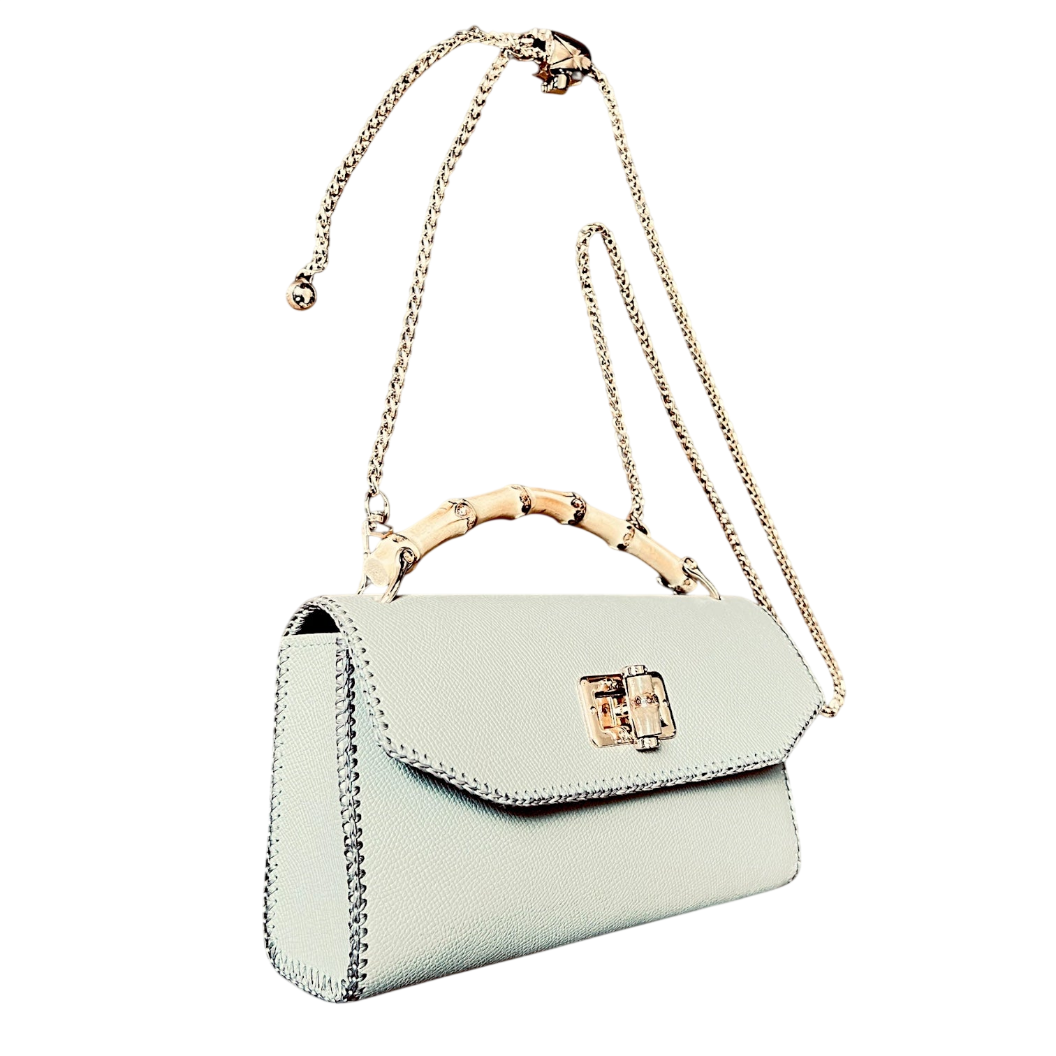 Small leather bag with bamboo handle