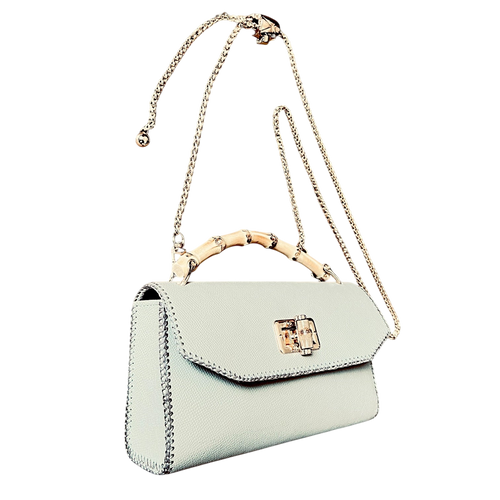Small leather bag with bamboo handle