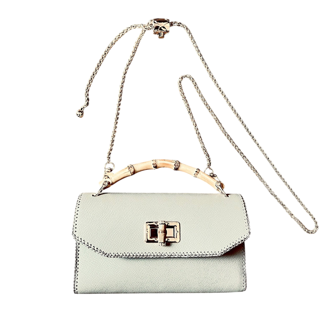 Small leather bag with bamboo handle