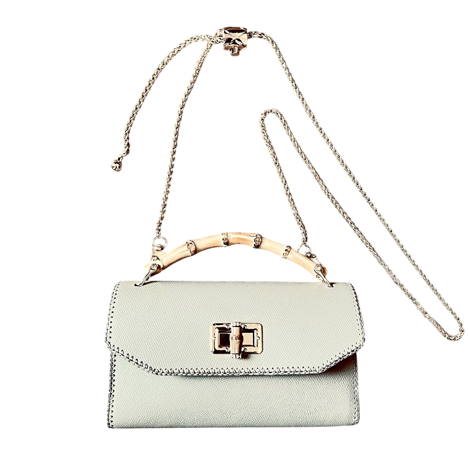 Small leather bag with bamboo handle