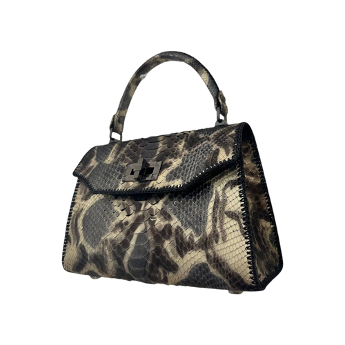 Grey/platinum python top handle bag