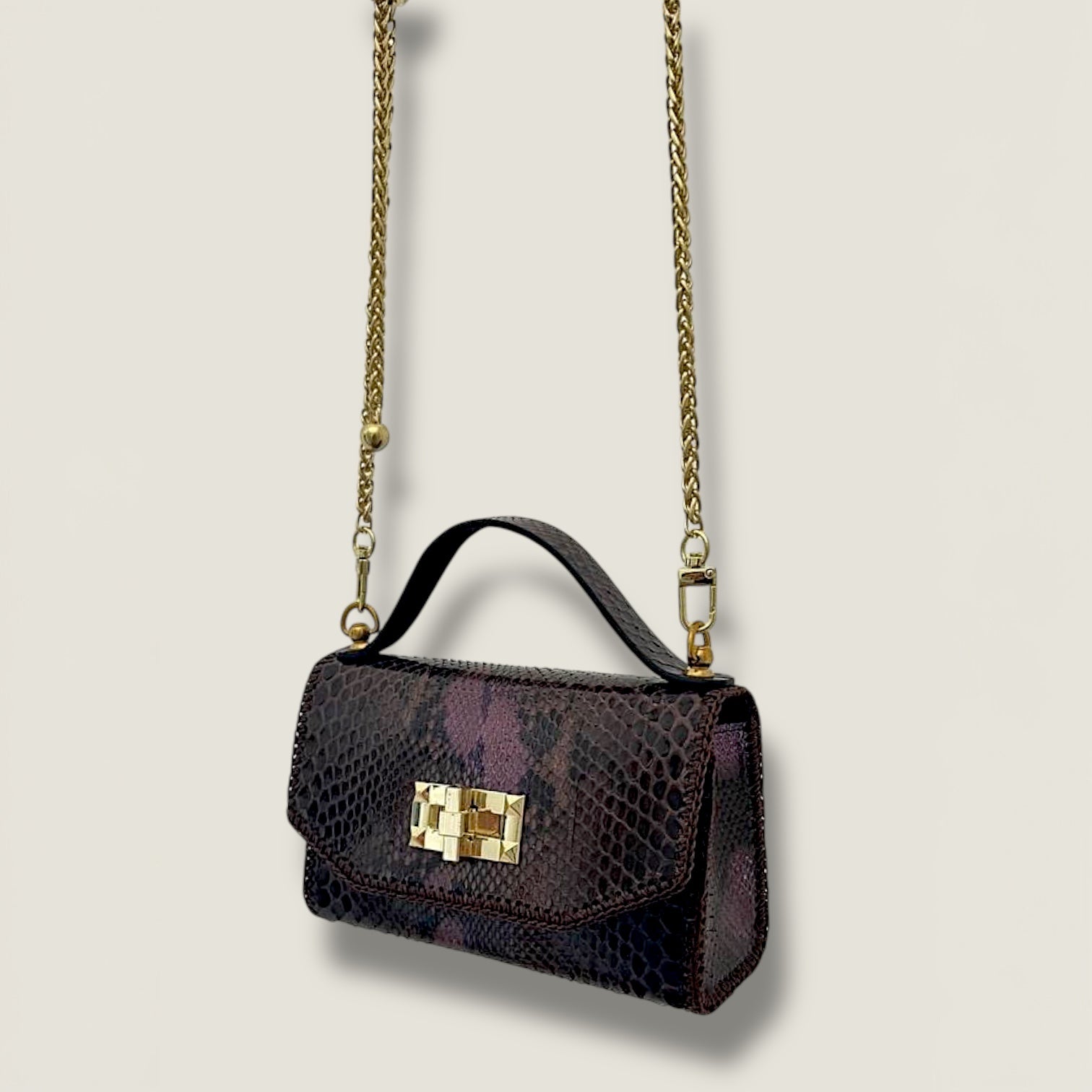 Aged Gold Python Clutch - Vintage Luxury Evening Bag