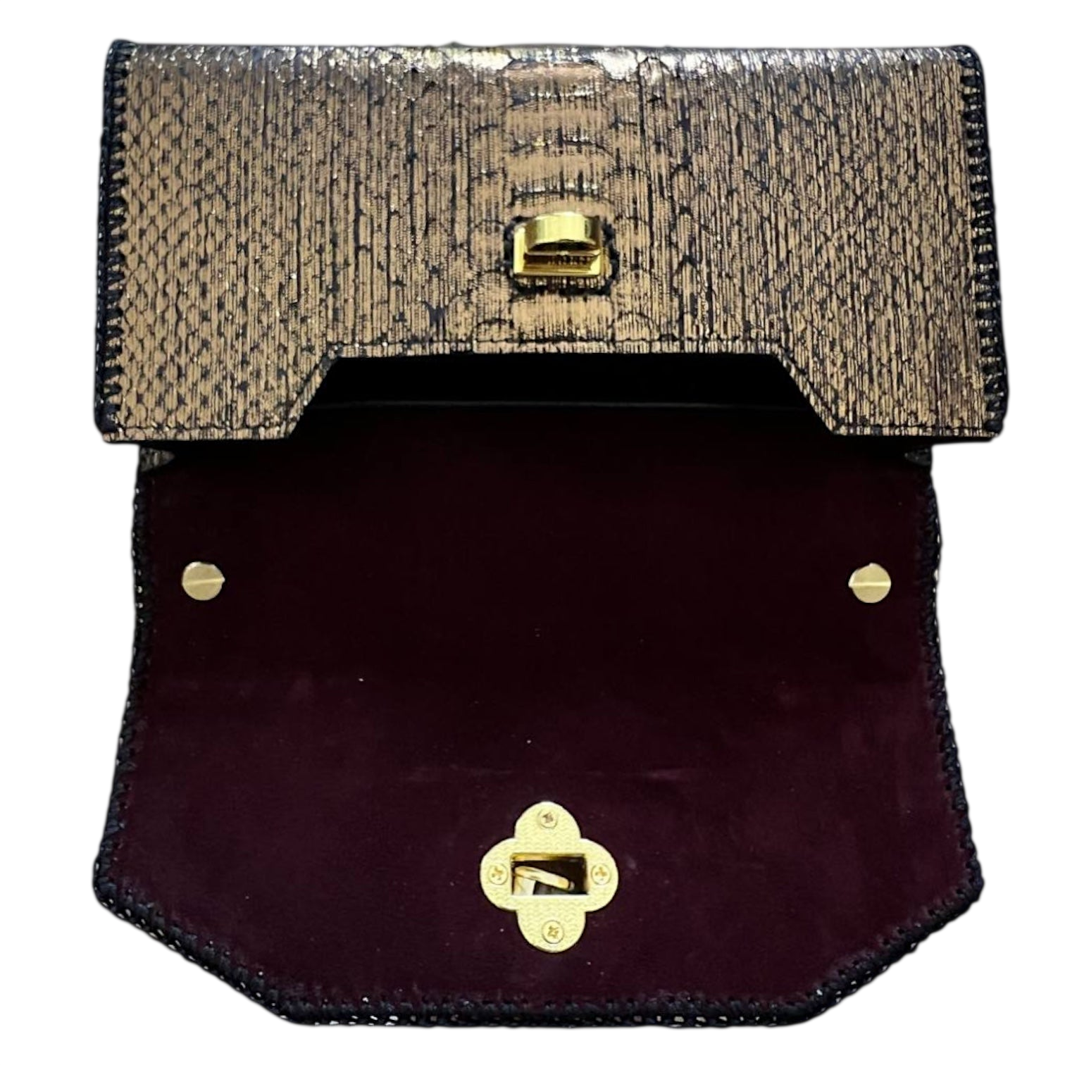 Grey/platinum python top handle bag