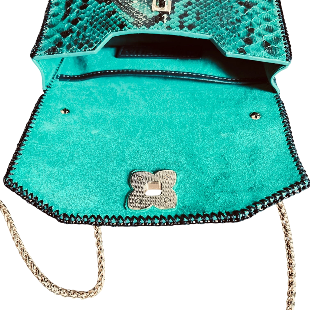 Green/black small python bag